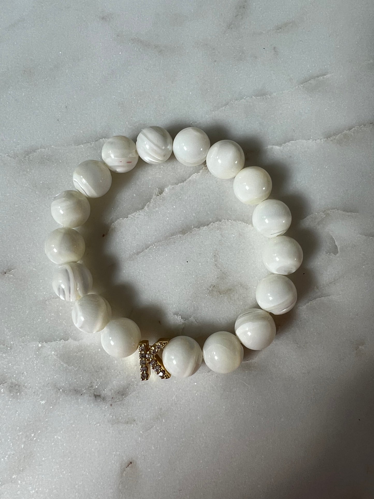 Mother of Pearl Pave Initial Bracelet
