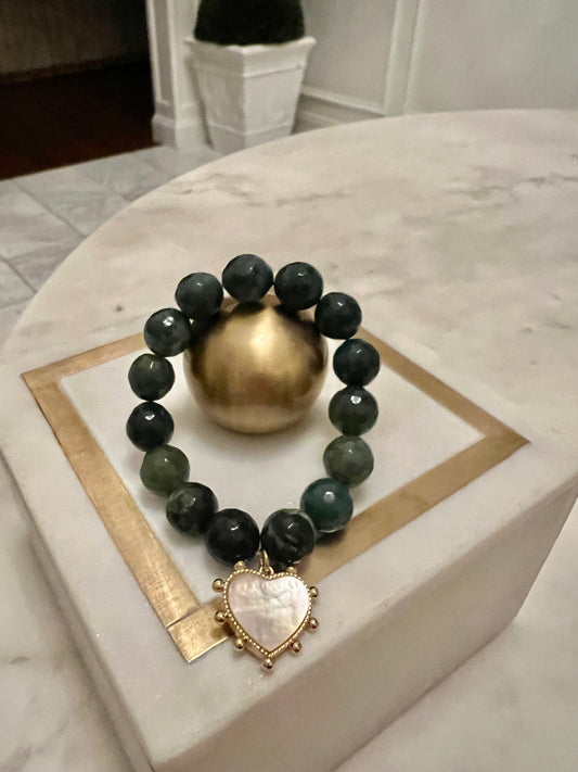 Green Jade with Heart Charm